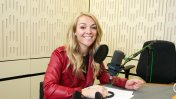 Sophie Morgan sitting in front of a radio microphone