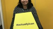 Tomoko holds #actuallyican sign