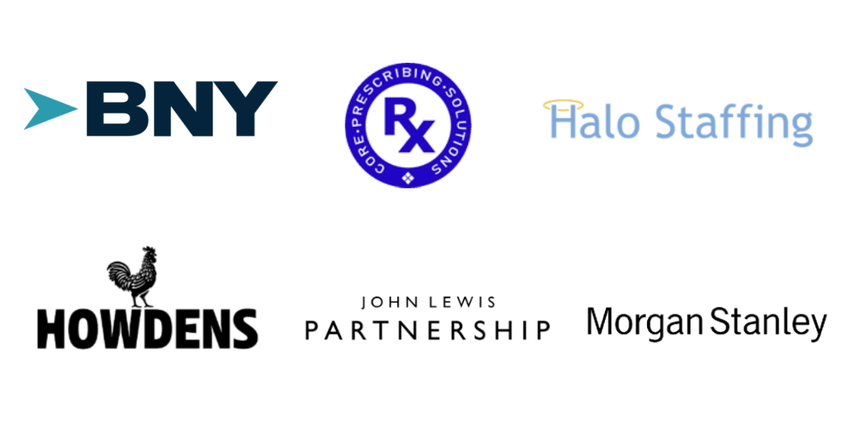 A group of 6 aligned logos from different corporations