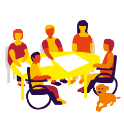 Illustration of people sitting around a table